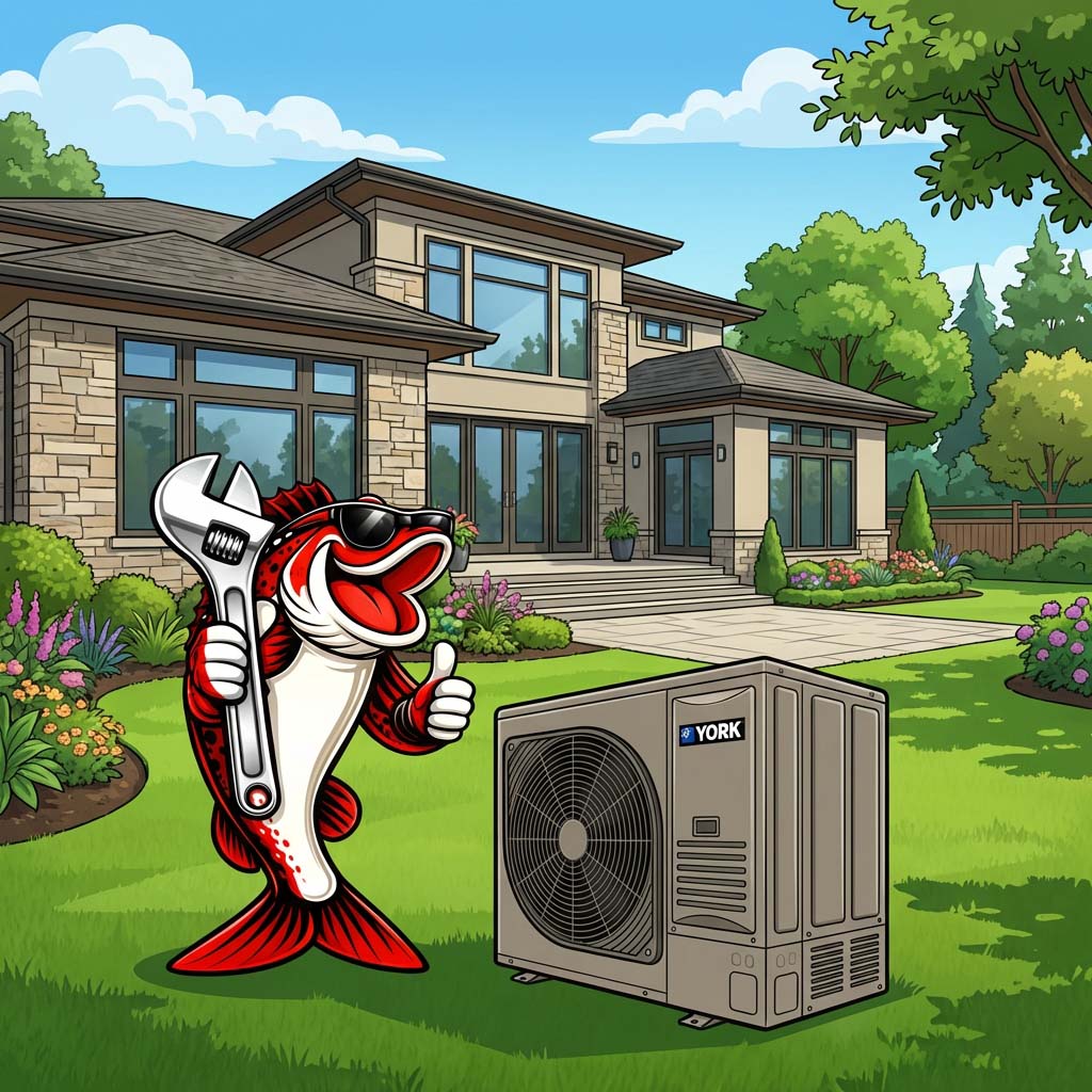 Bass Mechanical technician smiling while installing heat pump